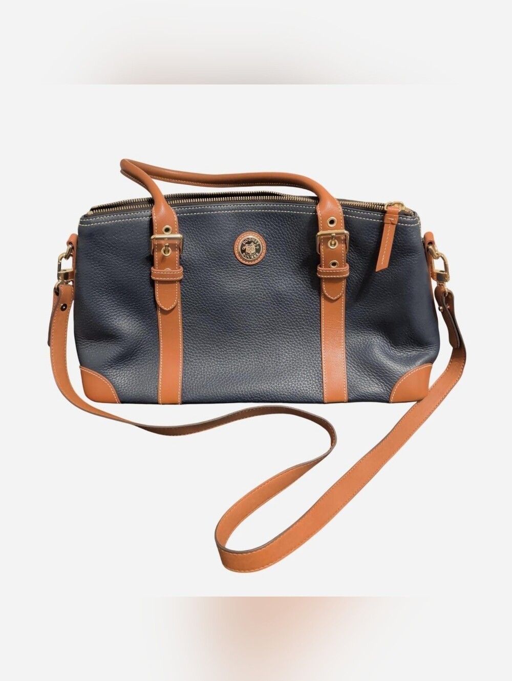 Dooney & Bourke Navy and Tan Leather Shoulder Satchel